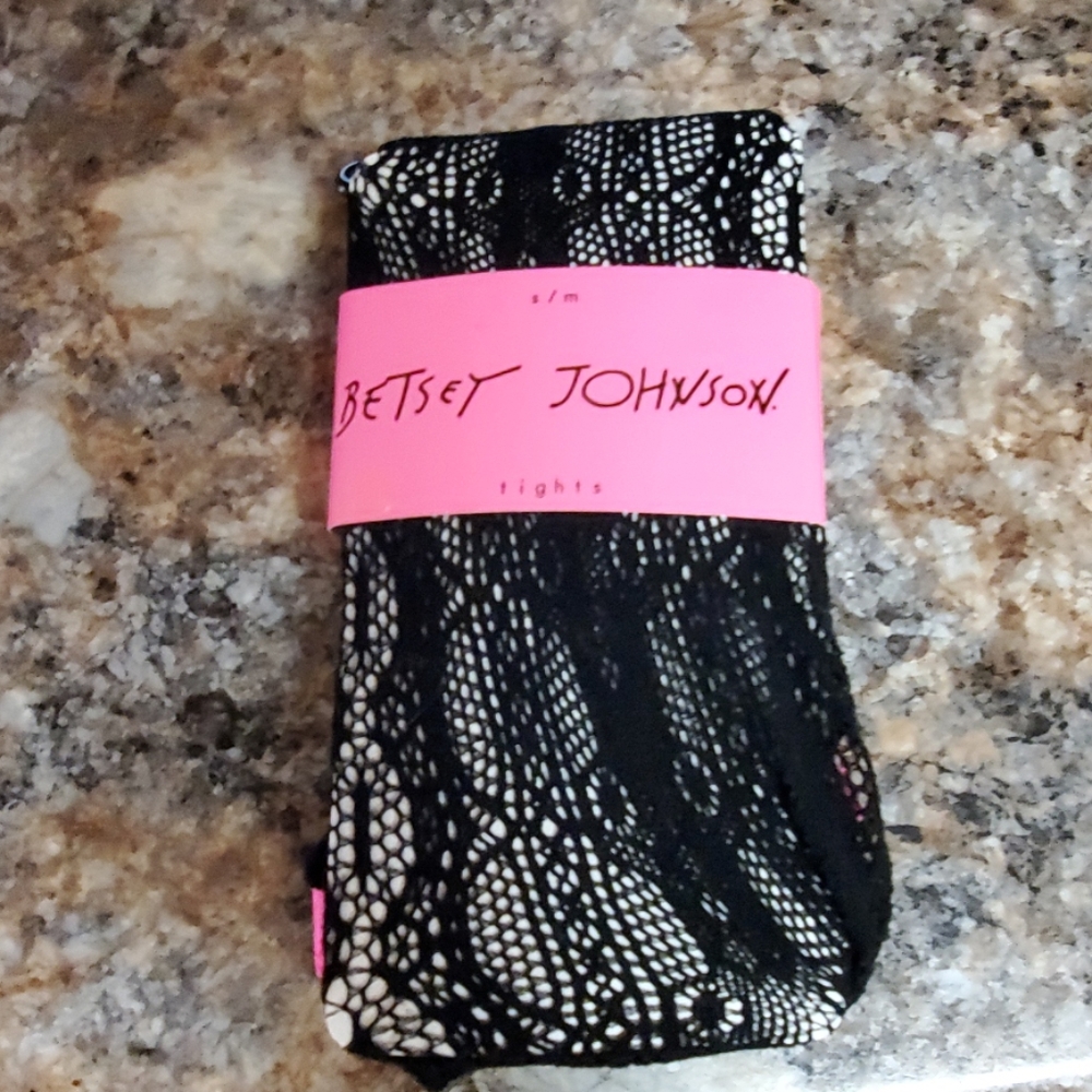 Betsey Johnson Black Cotton Lace Tights